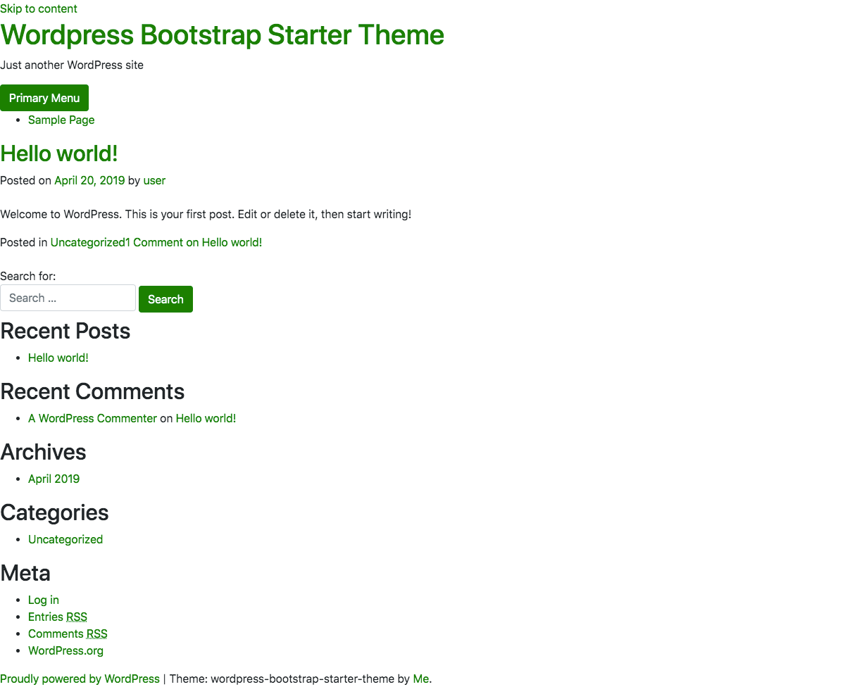 'Testing Bootstrap Underscores Theme'