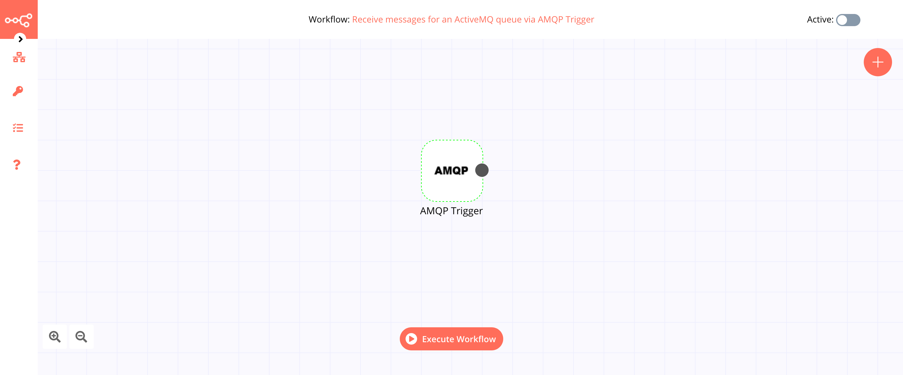 A workflow with the AMQP Trigger node