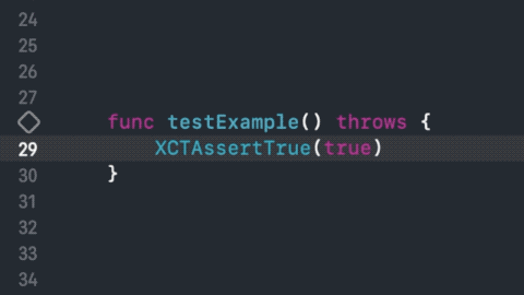 Hold the pointer over the line number of the test name and click to run the test.