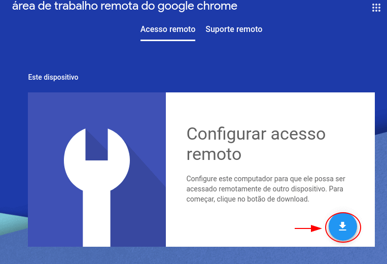 Página de configuração, download área de trabalho remota do google chrome