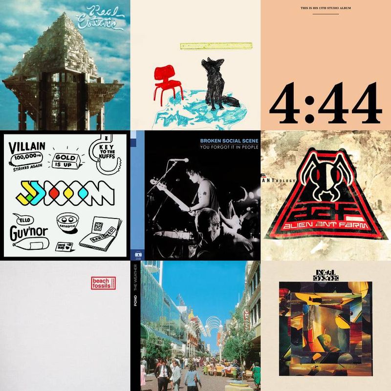 My top 9 albums for the past 7 days. (Real Estate - Real Estate [20 listens], 4:44 - JAY-Z [7 listens], Melee - Dogleg [7 listens], KEY TO THE KUFFS - JJ DOOM [6 listens], You Forgot It In People - Broken Social Scene [4 listens], Anthology - Alien Ant Farm [3 listens], Somersault - Beach Fossils [3 listens], The Main Thing - Real Estate [3 listens], The Weather - Pond [3 listens])