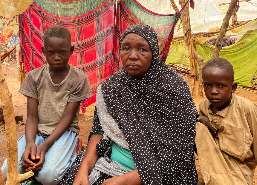 A Sudanese woman and two children at a refugee camp in Chad