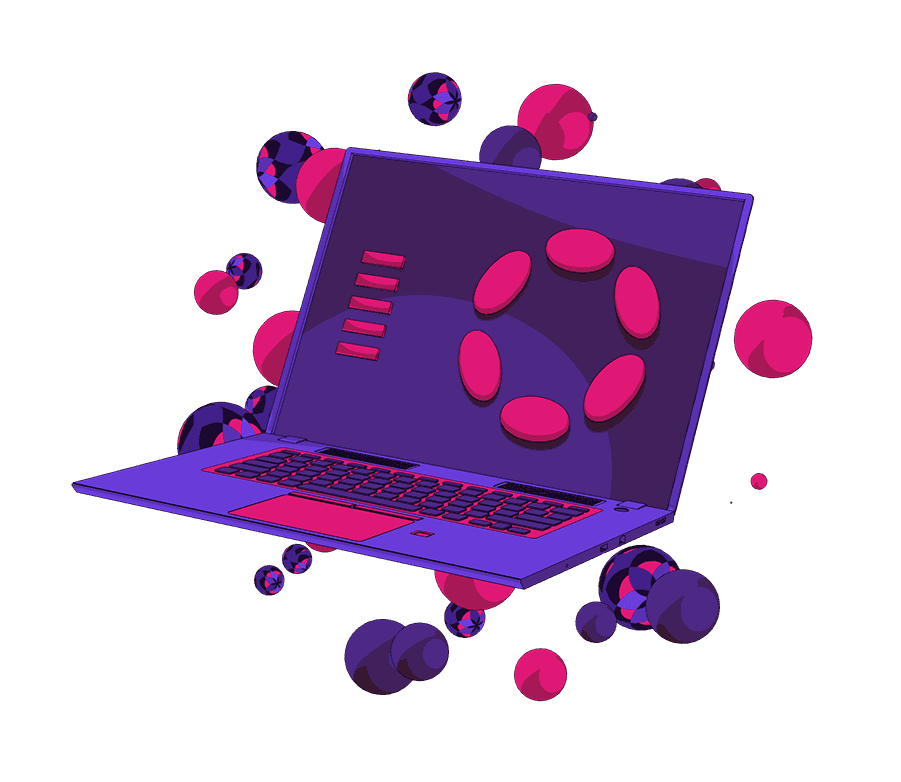 Laptop with polkadot branding illustration
