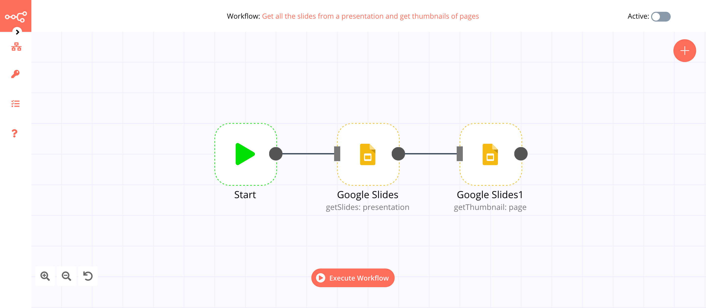 A workflow with the Google Slides node