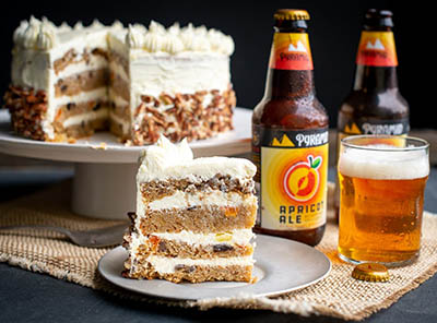 Homemade carrot cake with fruity Apricot Ale beer