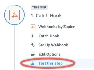 Test webhook step in Zapier.