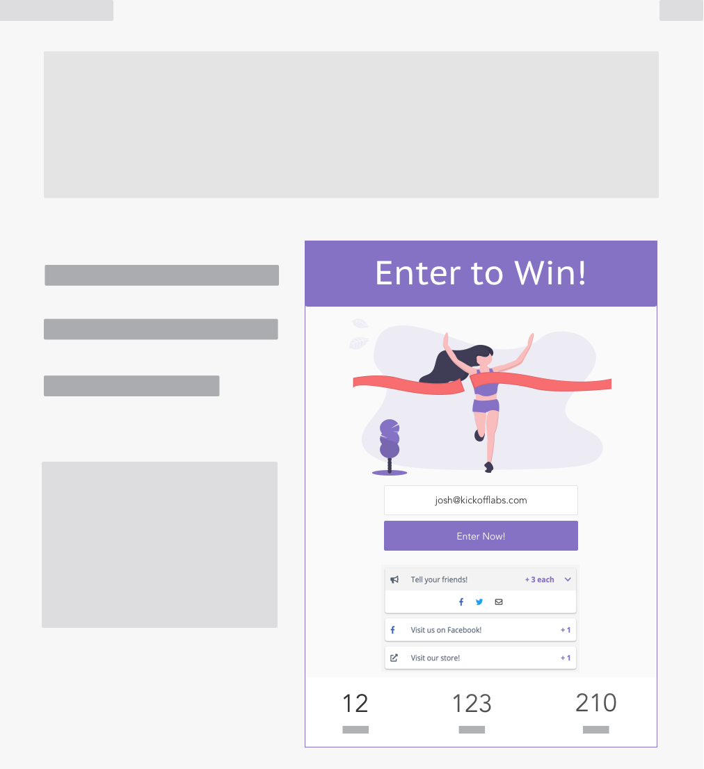 Contest box integrated as a website pop-up