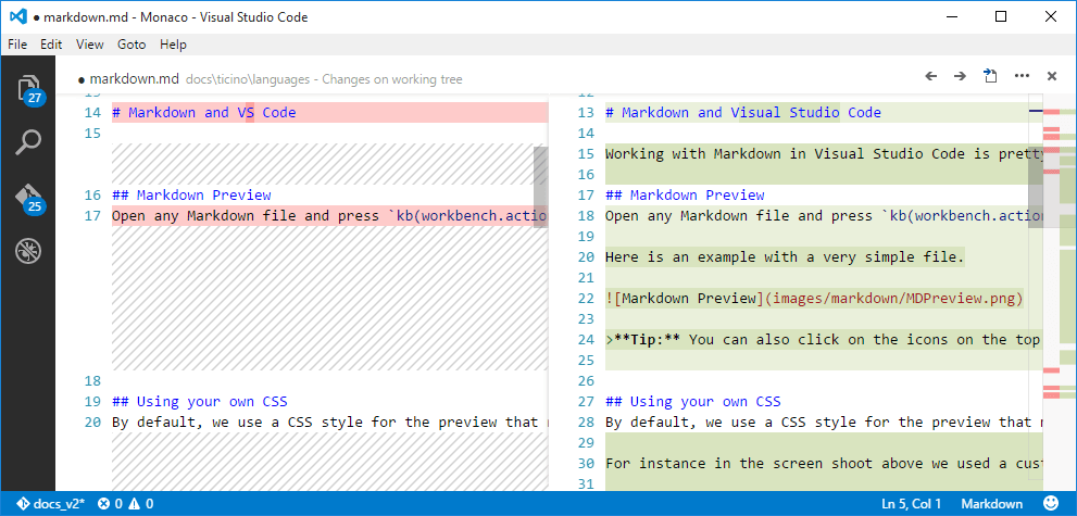 Screenshot of Visual Diff tool in VS Code