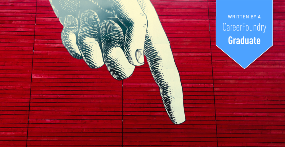 Hand pointing down Illustration of a hand pointing down in front of a red background