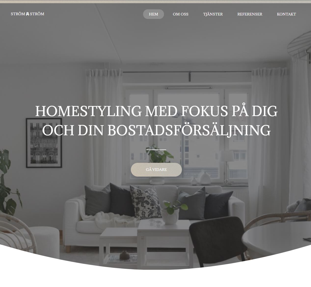 home screen of website
