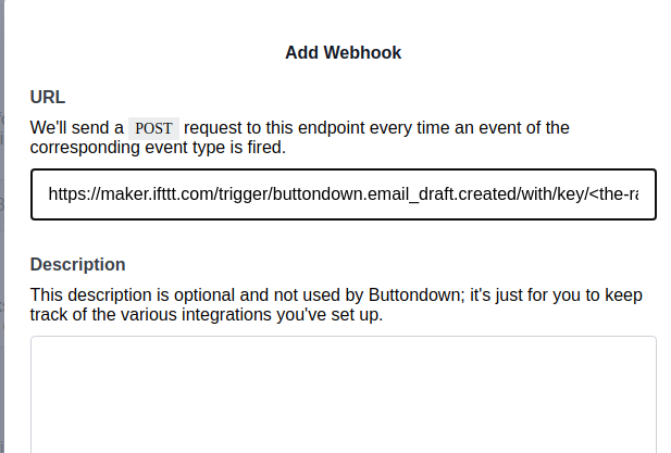 buttondown.email add webhooks