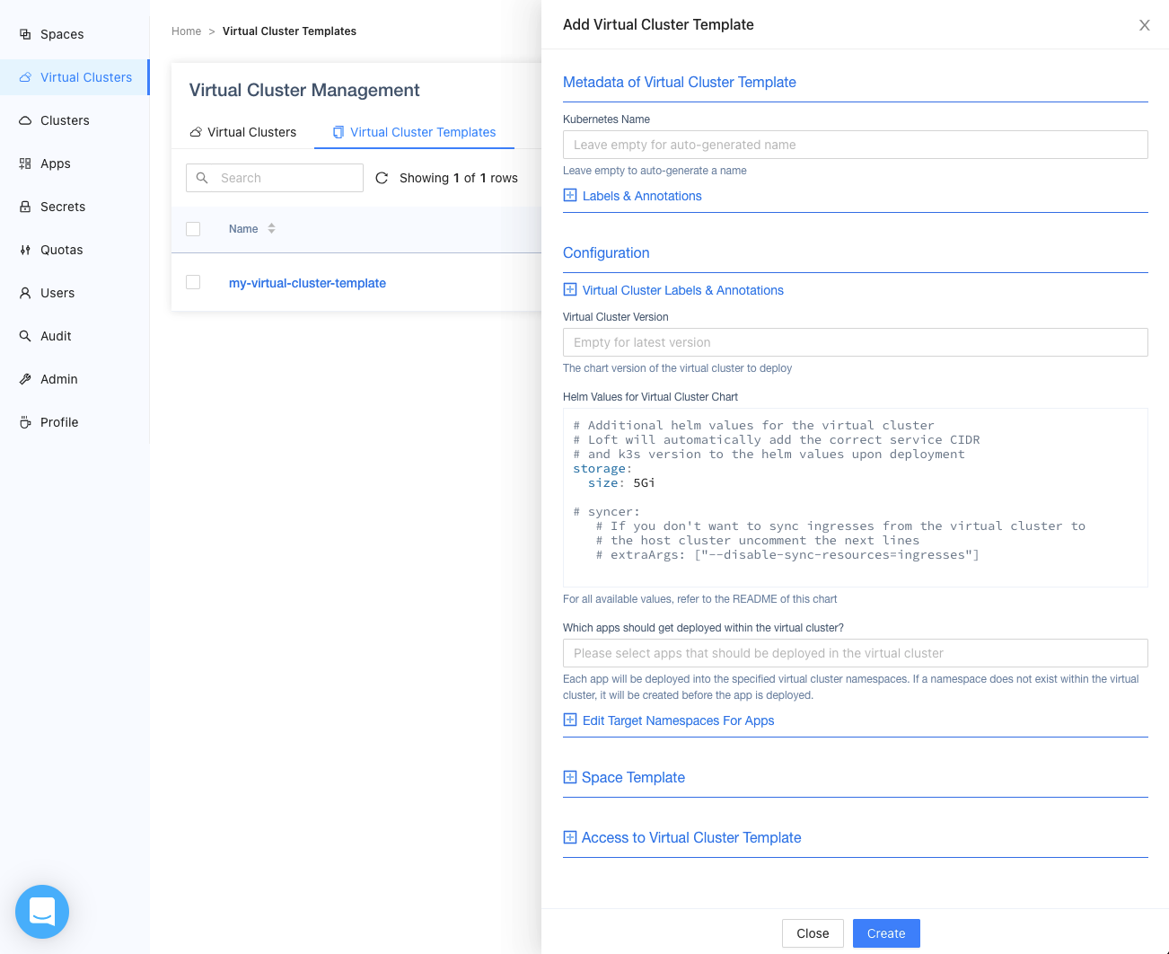 loft Virtual Cluster Templates