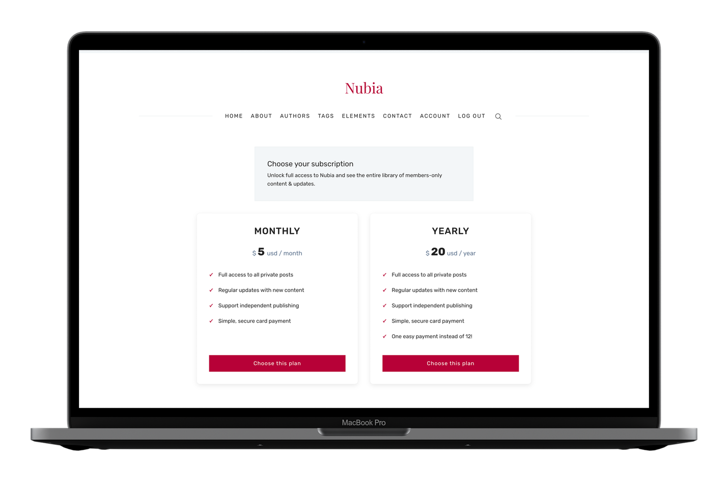 Nubia Ghost CMS Theme Pricing Page