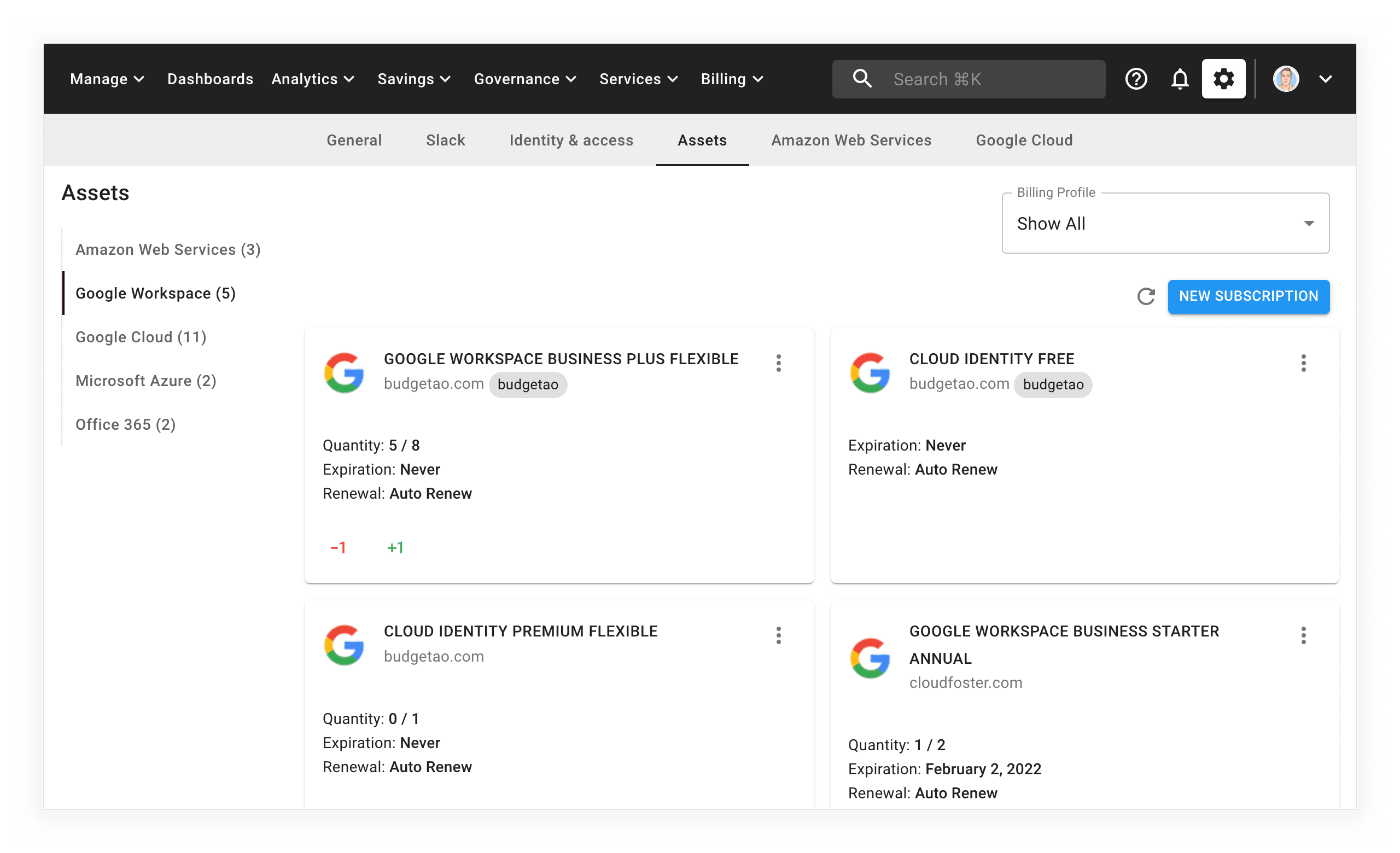 A screenshot showing the Google Workspace screen