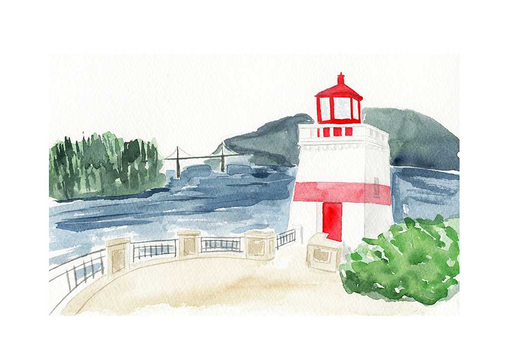 Stanley Park lighthouse illustration by One and Only Paper