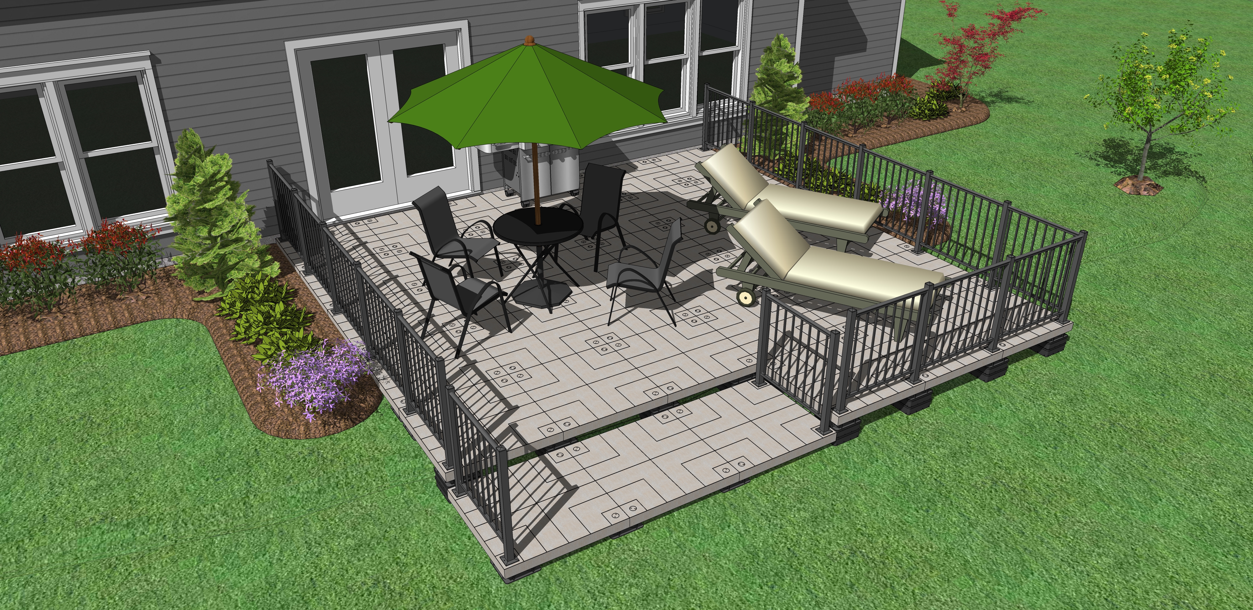 Large patio attached to the house with UDEX railing accessories