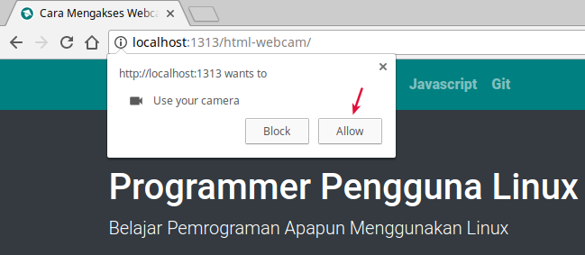 Permit Webcam access in Google Chrome