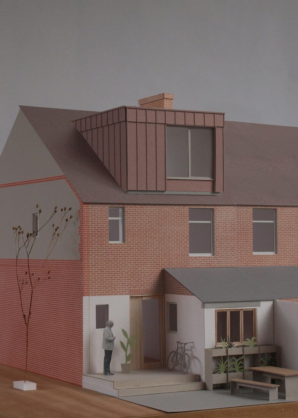 External view of the scale model of the proposed dormer extension and refurbishment for the Whalley Road project designed by From Works.