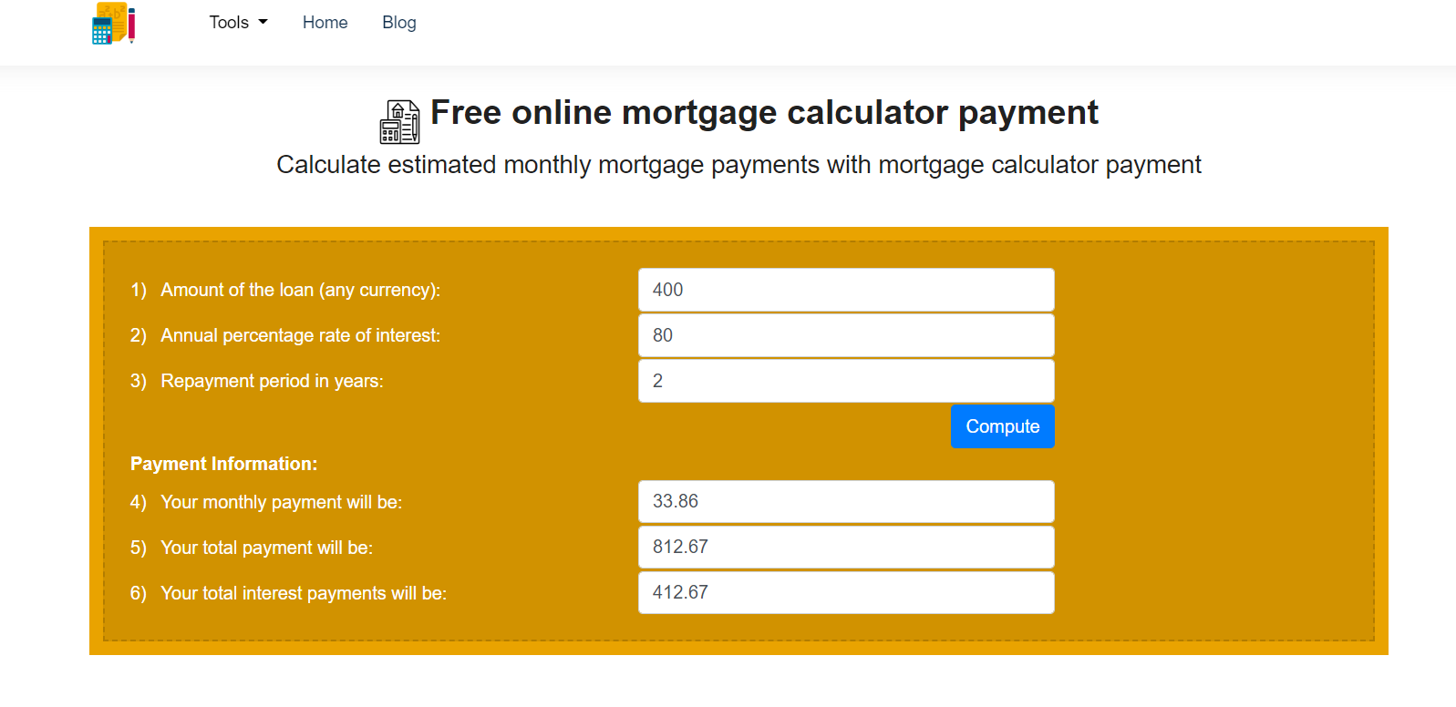 Free Online Mortgage Payment Calculation In Fiscal Calculator