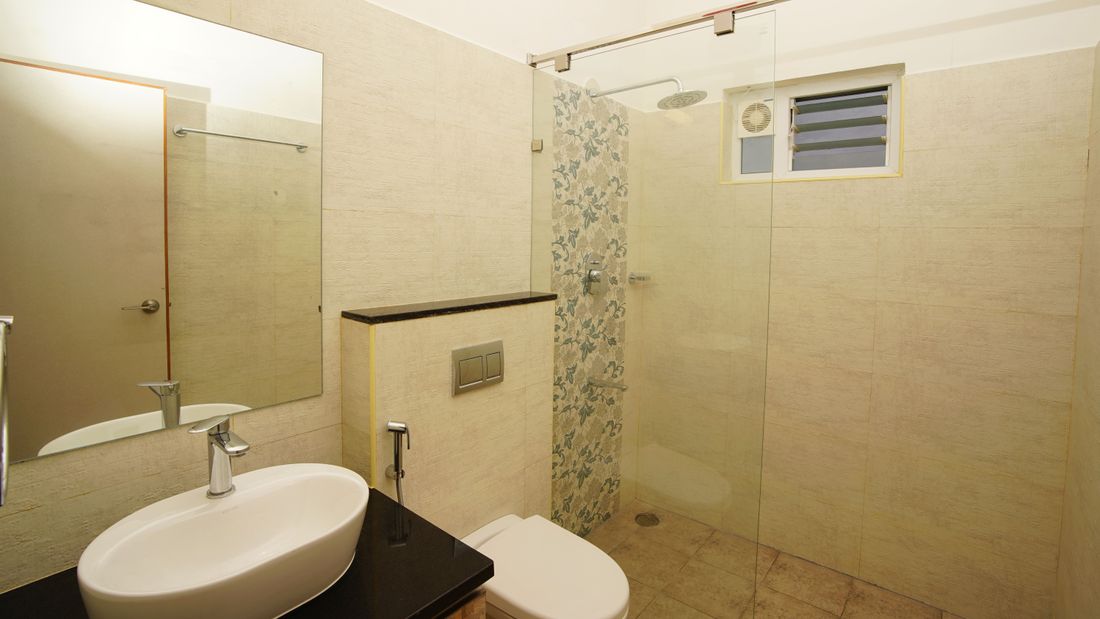 Bathroom with glass partition