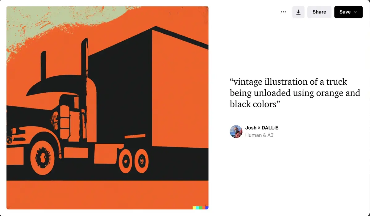 Vintage illustration of a truck being unloaded- black and orange