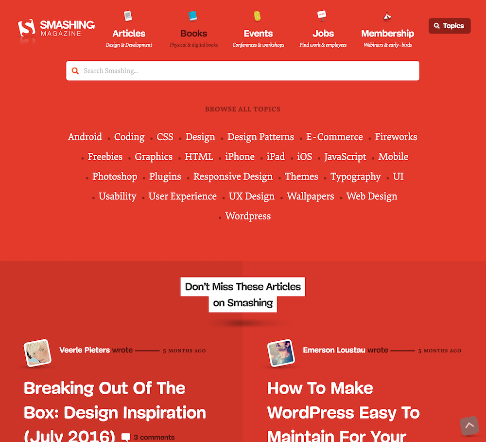 Screenshot of the Smashing Magazine Navigation on desktop