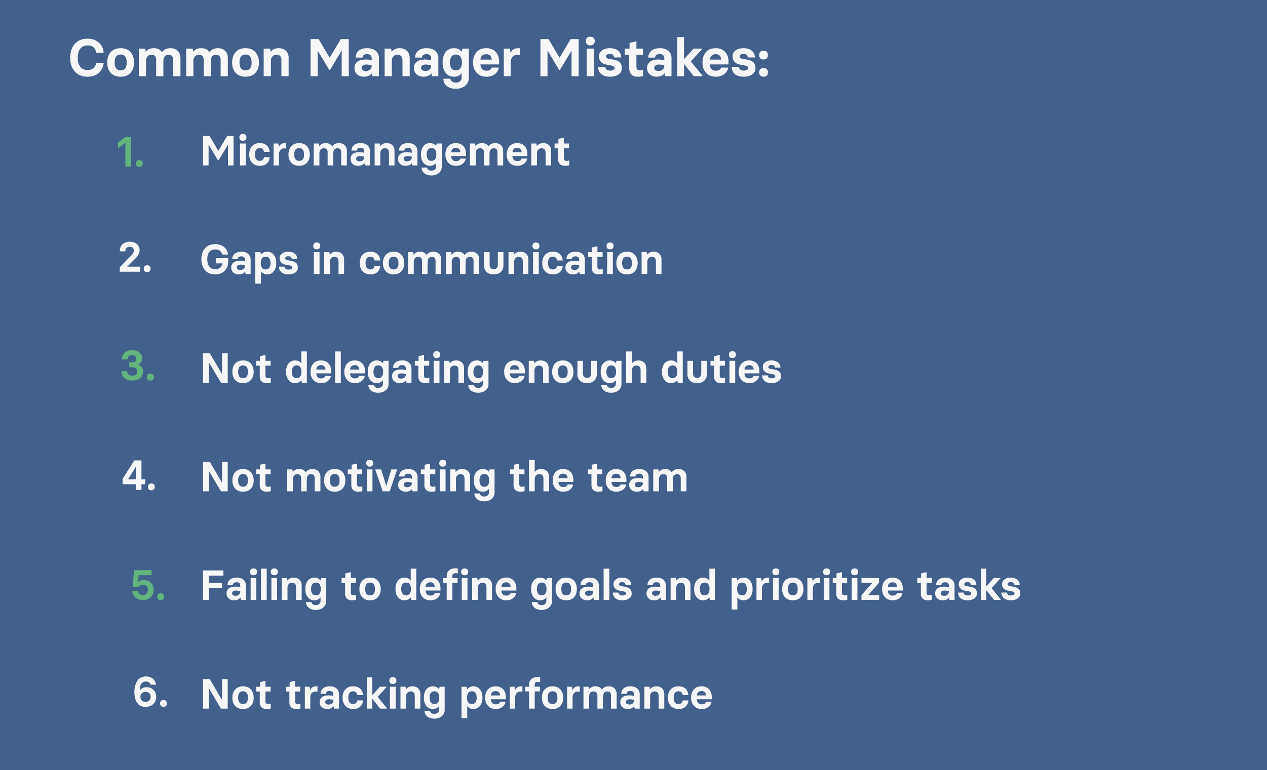 Graphic listing common manager mistakes