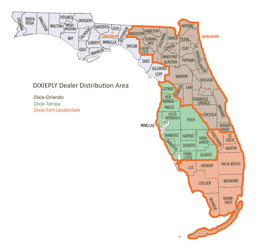 DIXIEPLY Florida Dealer Distribution Map