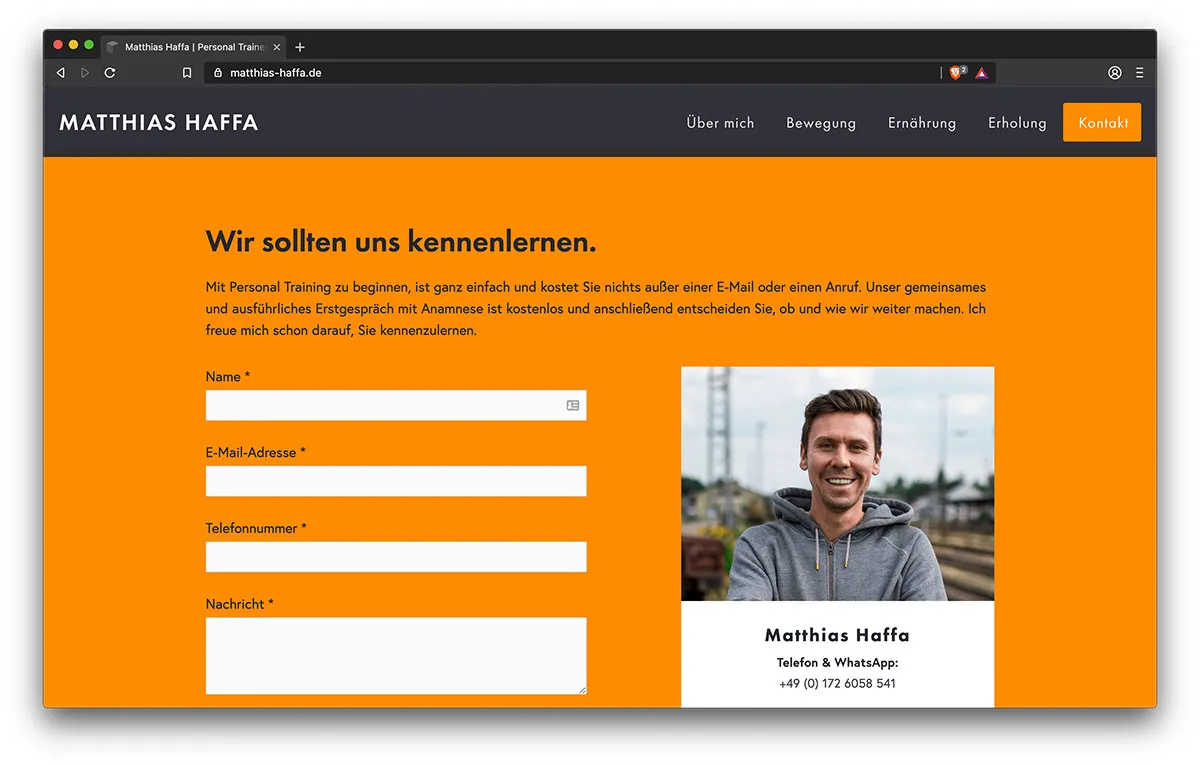 Webseite Matthias Haffa (Kontakt) - Webdesign Freiburg KreativBomber