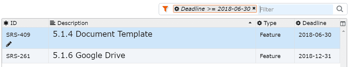 Filter Requirements by Date Attribute Filter Requirements by Date Attribute