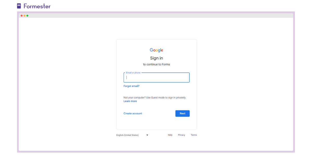 Image showing Google Forms' Sign-in Page
