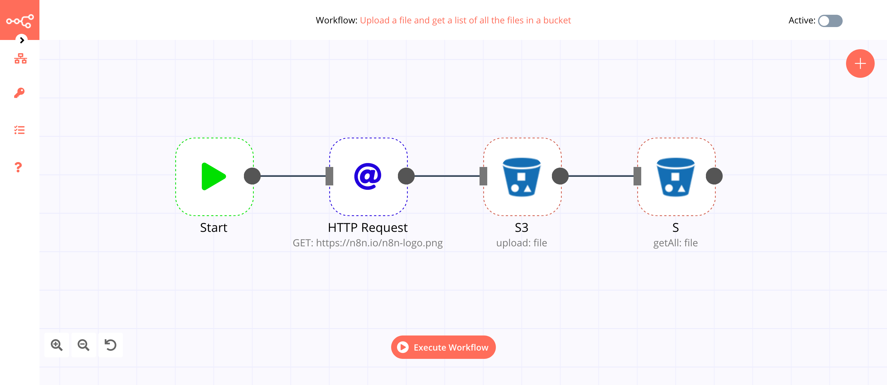 A workflow with the S3 node