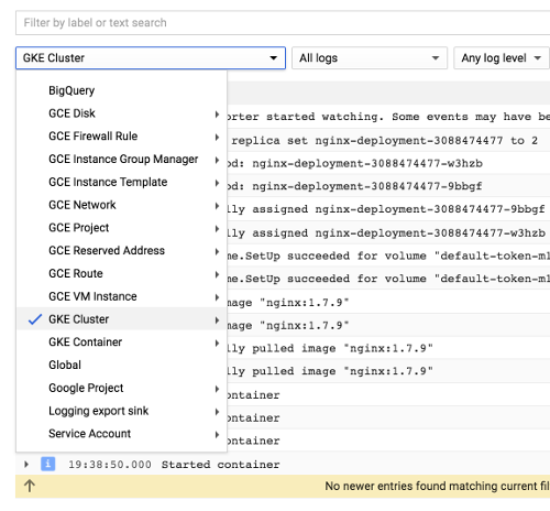 Events location in the Stackdriver Logging interface