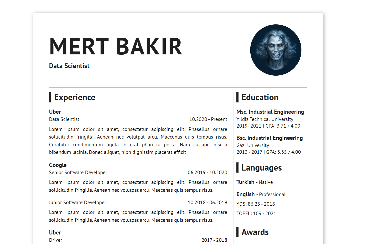 Resume A4 | Hugo Themes