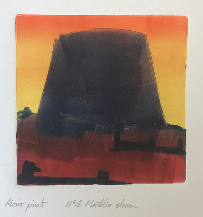 brightly coloured monoprint of Martello Tower