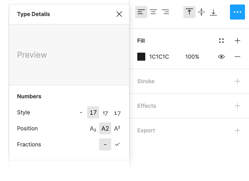 Figma’s OpenType menu