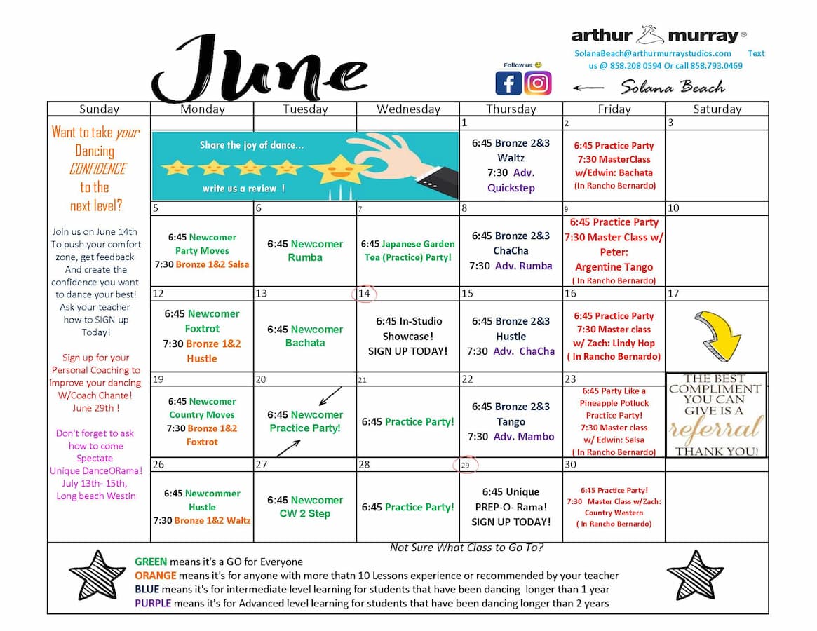 Arthur Murray Solana Beach Group Class Calendar