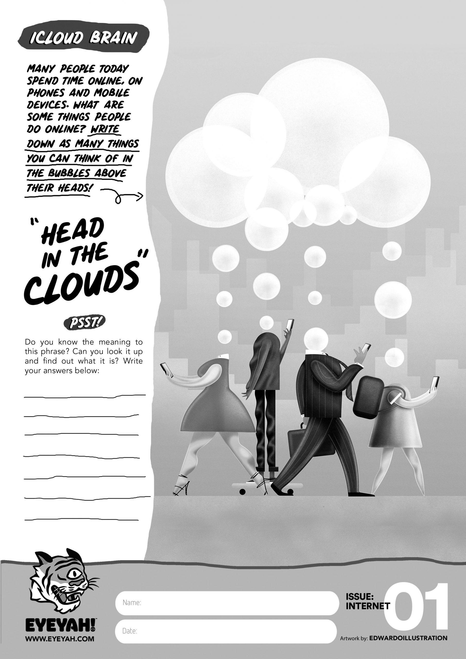 head in the clouds bw worksheet