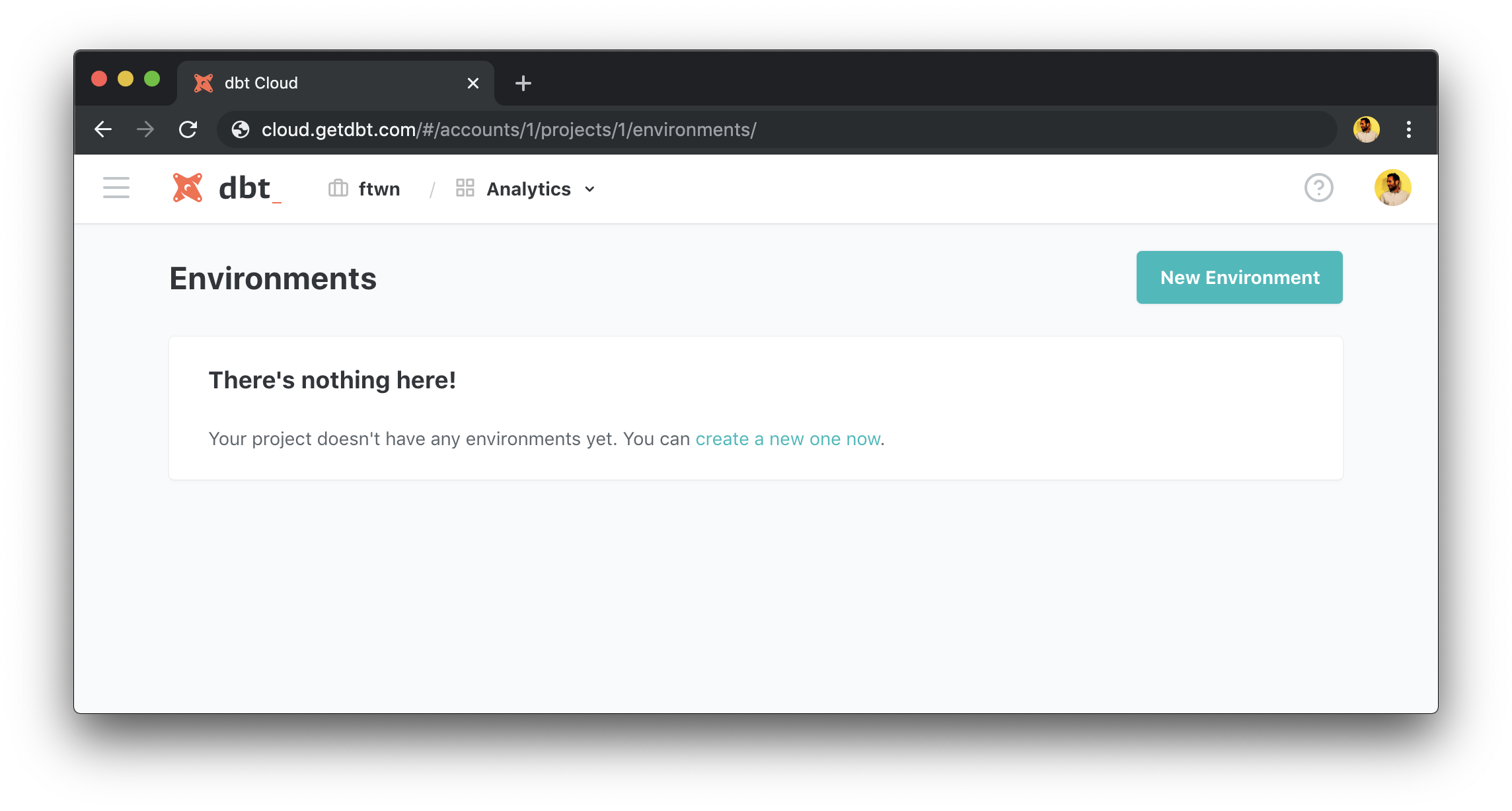 Creating a new environment for the Analytics project