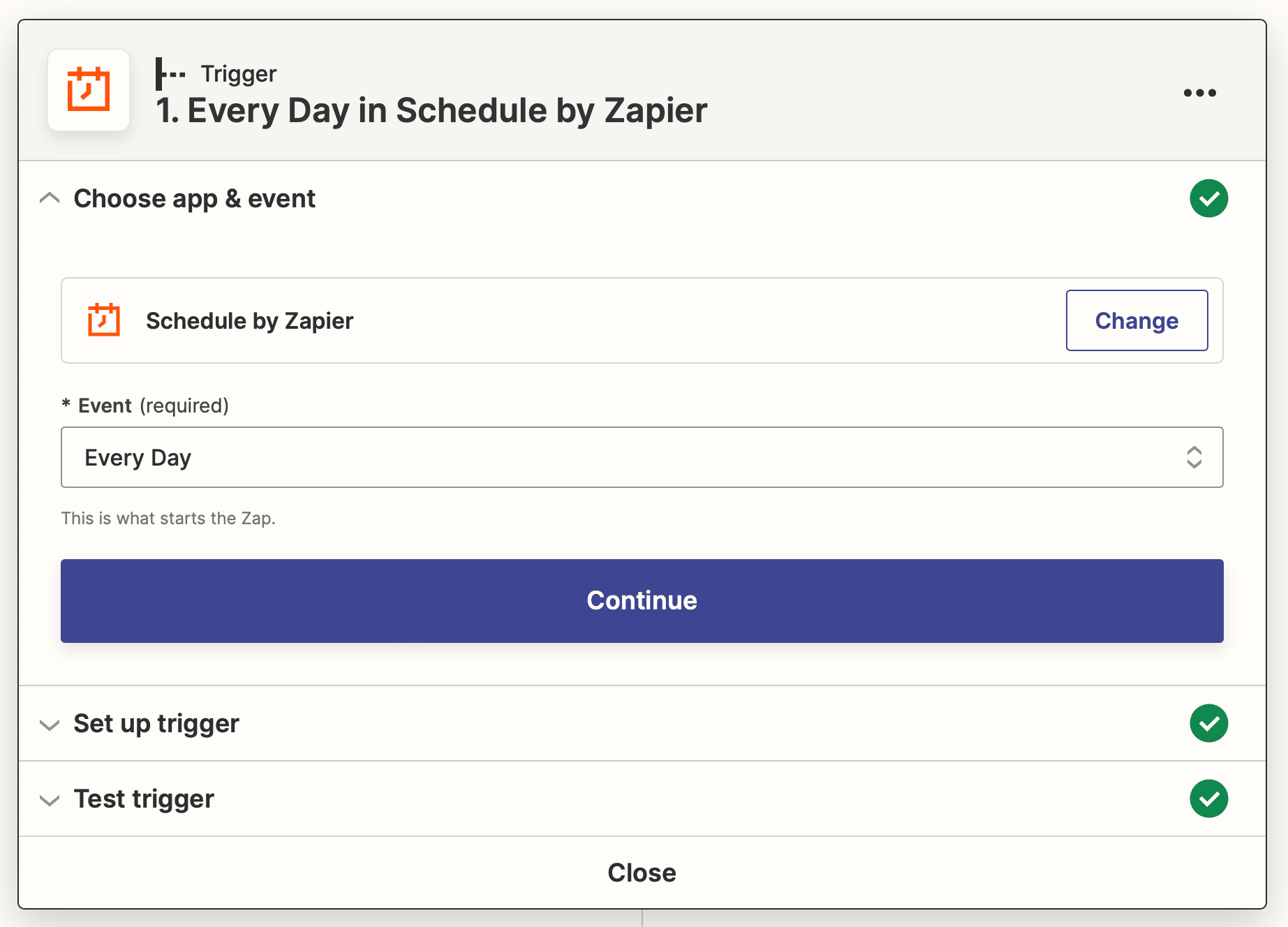 Screenshot of Zapier every day in schedule trigger