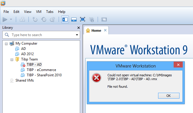 VMware Workstation 9 File not found
