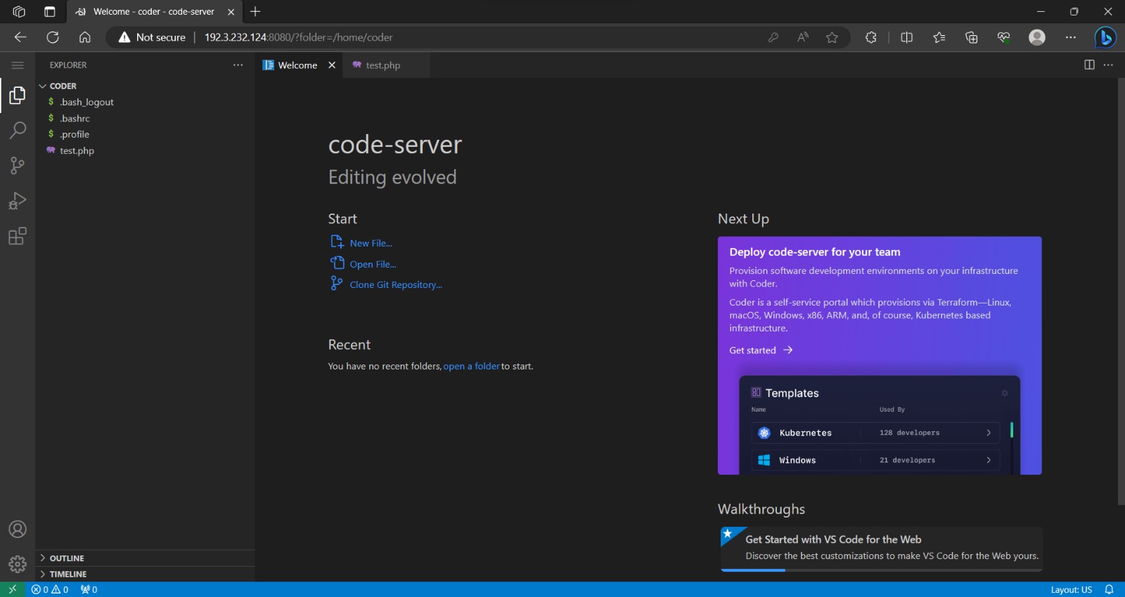 tampilan vscode server