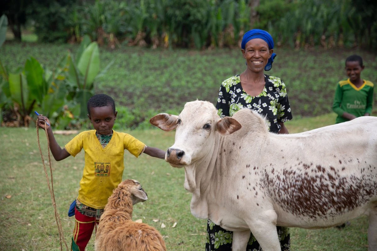 Family with livestock in Ethiopia
