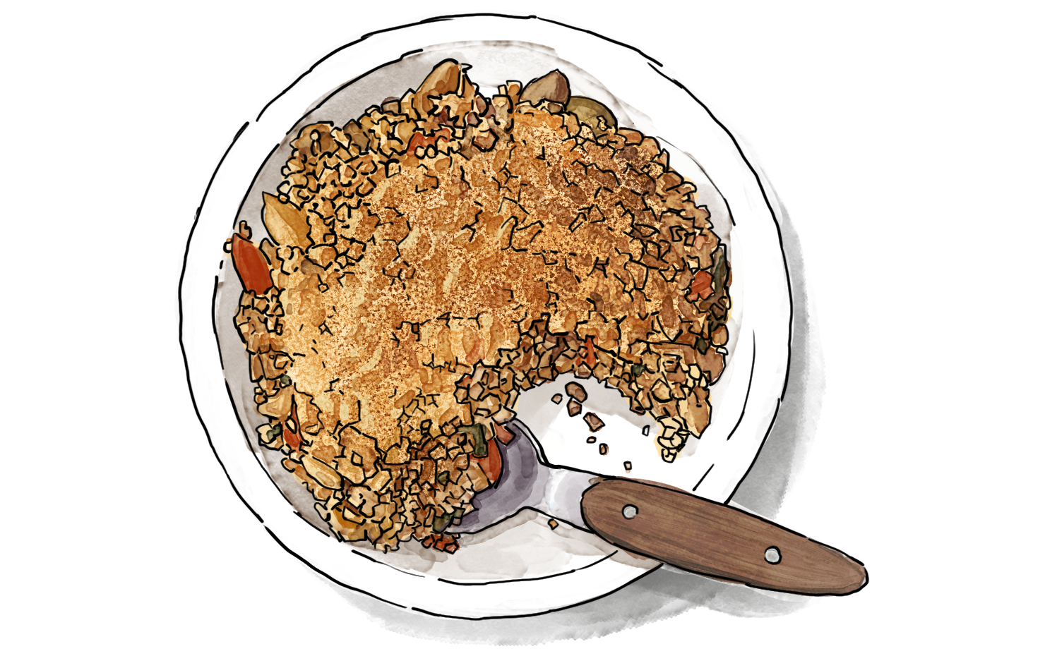 Illustration of a Vegetables Crumble with Parmigiano Crust