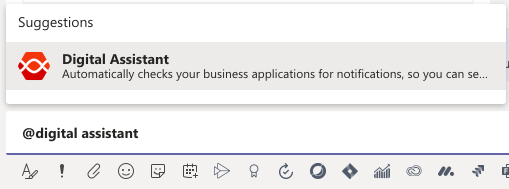 Digital Assistant can be accessed in Microsoft Teams by mentioning it in a message