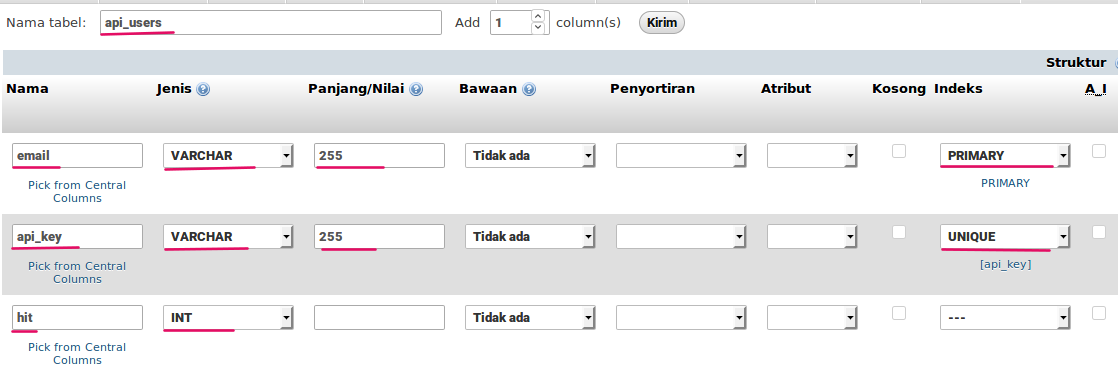 Membuat tabel api_users