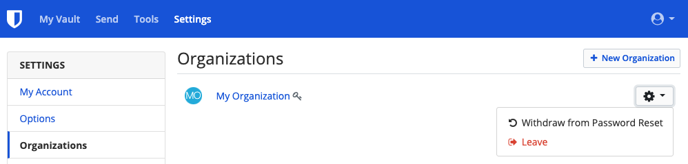 Withdraw from Password Reset