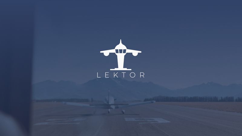 The Lektor logo with a plane on a landing strip in the background.