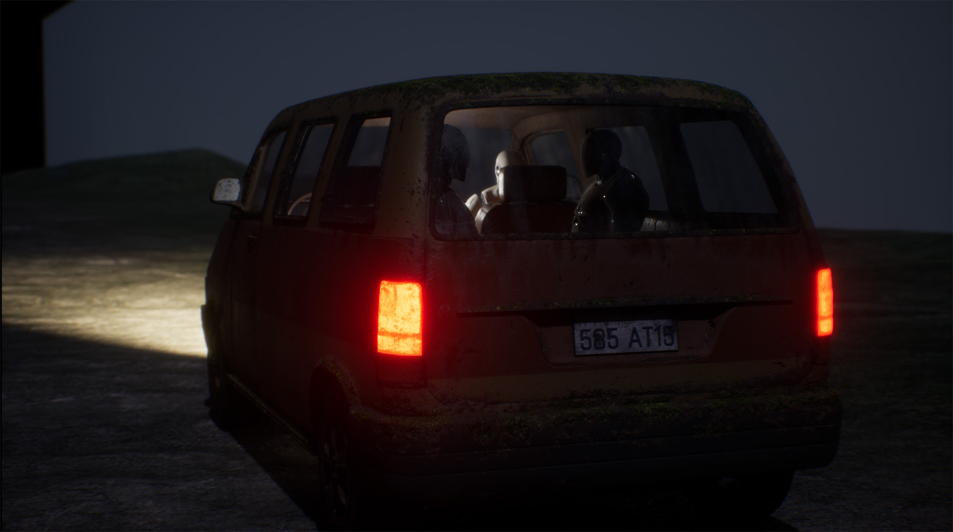 Picture of mannequins in car.