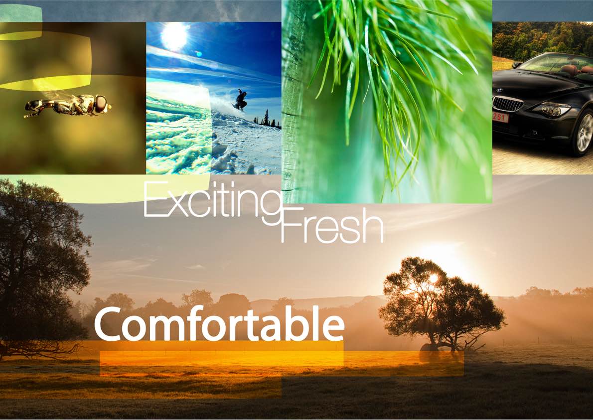 Mood board showing 'exciting, fresh, comfortable'